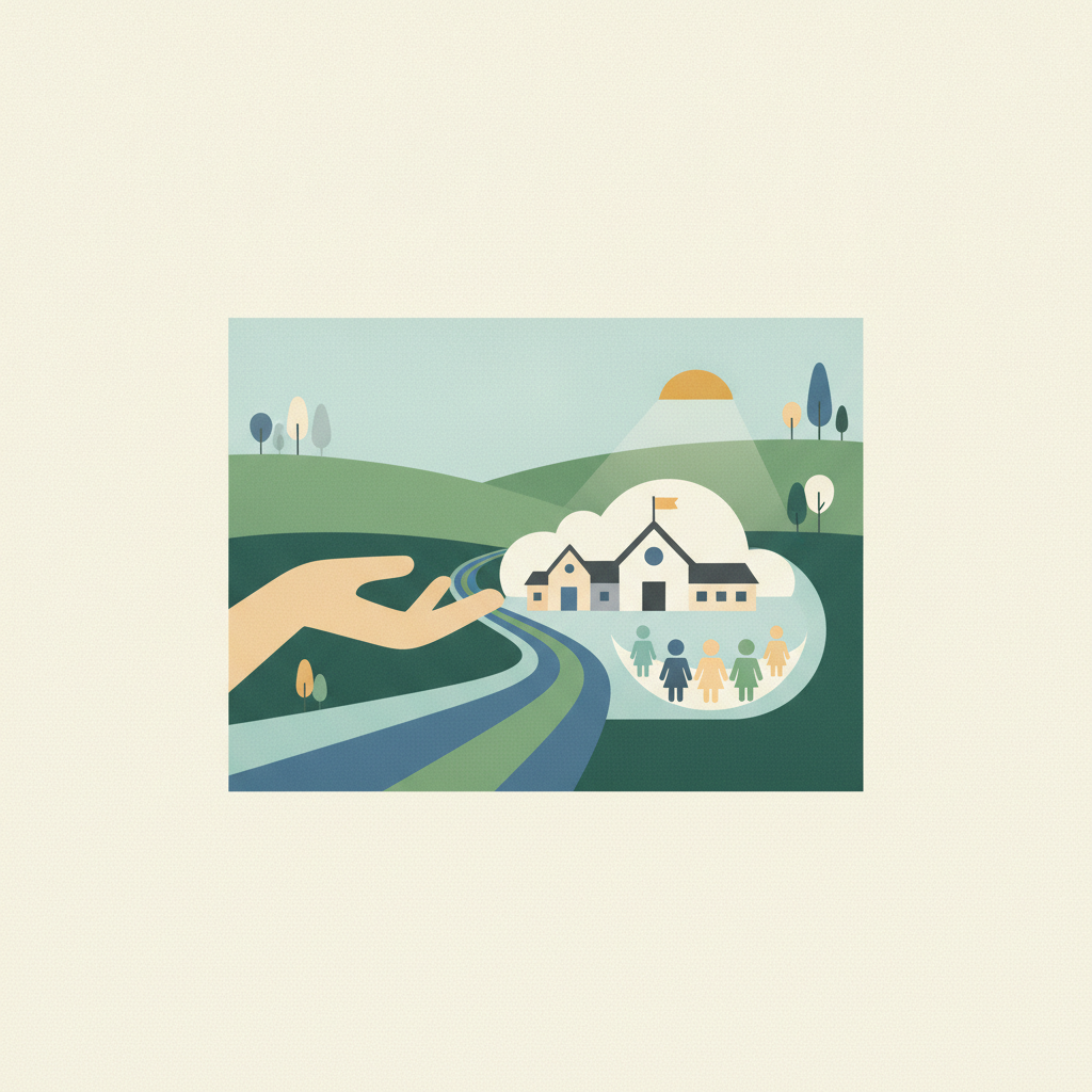 An illustration featuring an open hand reaching toward