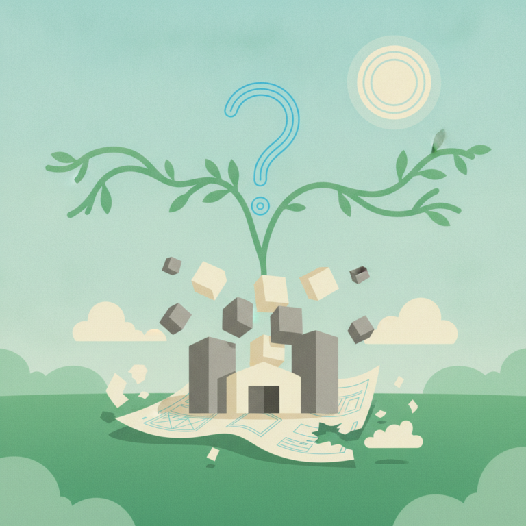 An illustration of a small barn surrounded by
