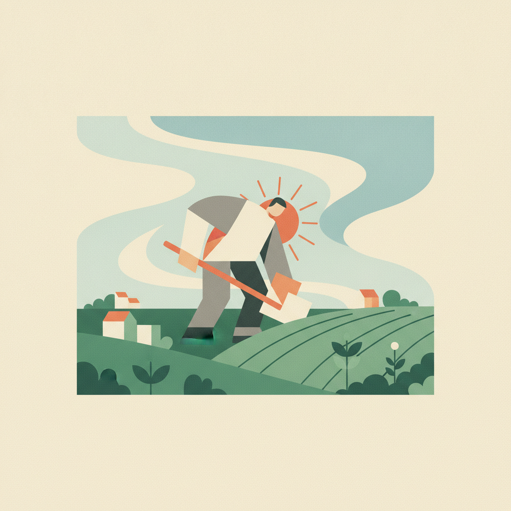 A stylized illustration of an agricultural
