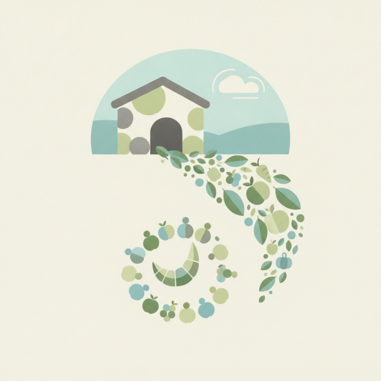 A stylized graphic illustration featuring a house