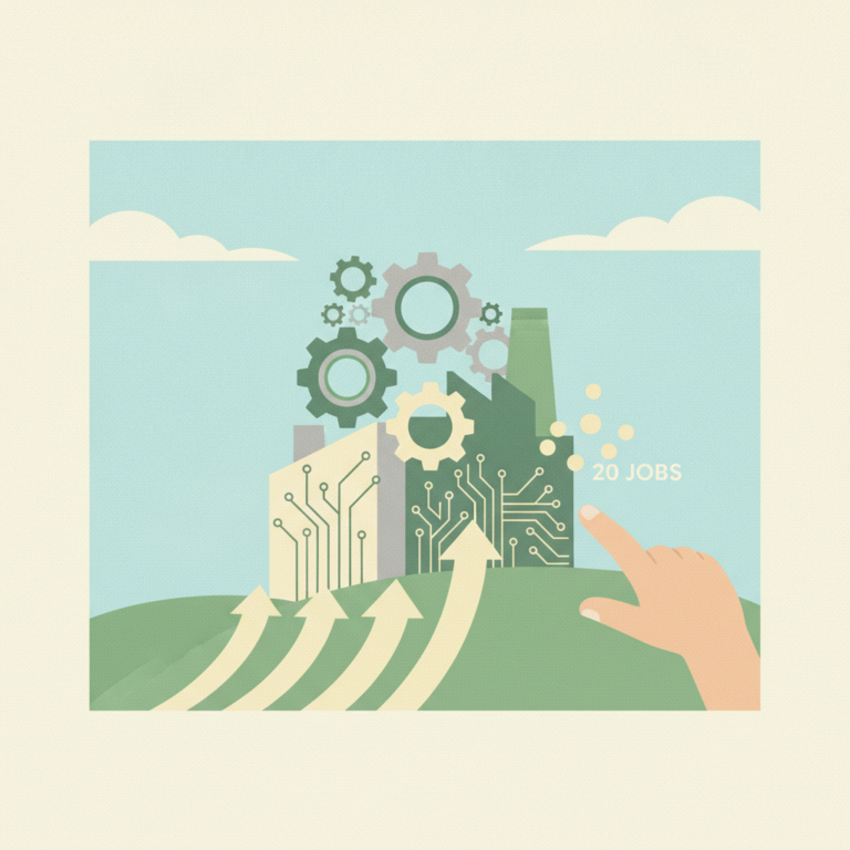 An illustration depicting industrial growth and automation,
