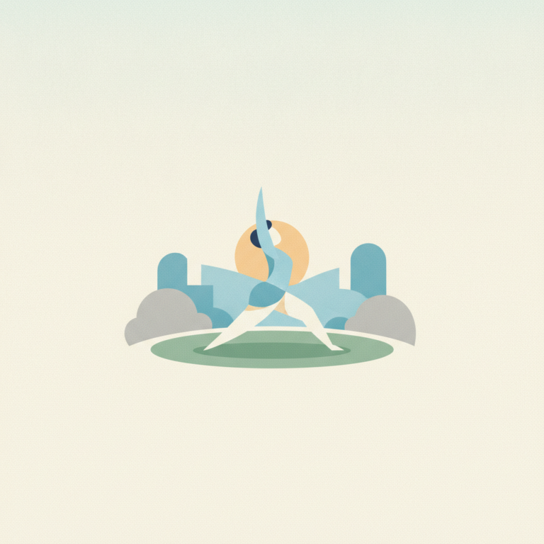 An graphic illustration of a stylized figure performing