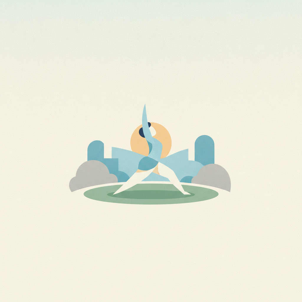 An graphic illustration of a stylized figure performing