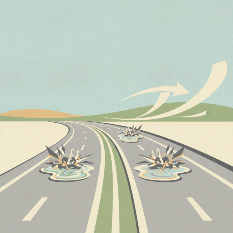A stylized retro illustration of a winding multi