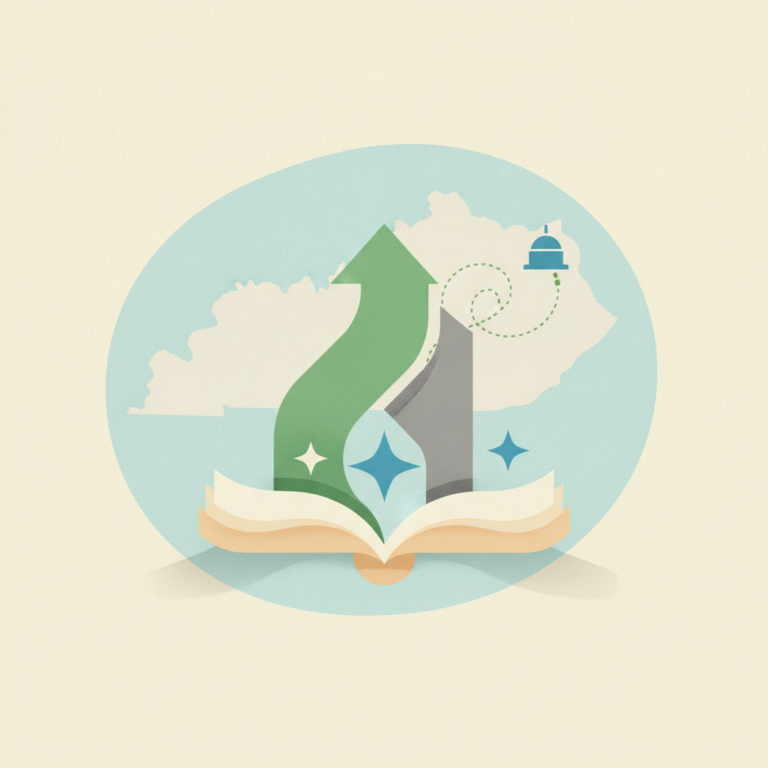 Graphic illustration featuring an open book with