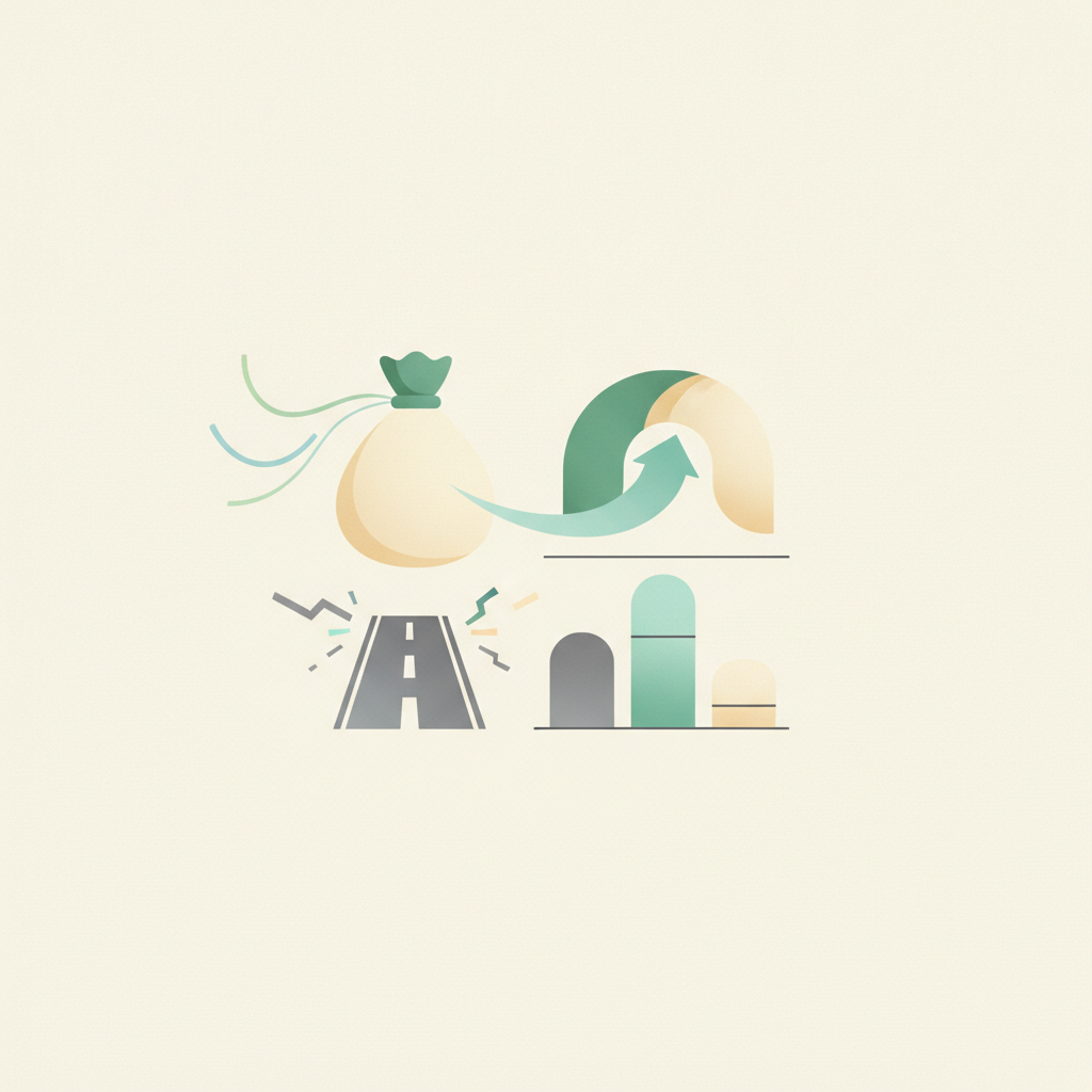 An graphic illustration featuring a money bag with