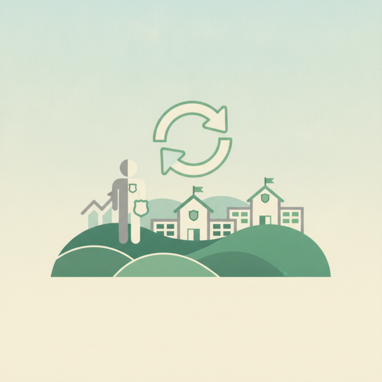 Minimalist graphic illustration in muted green and