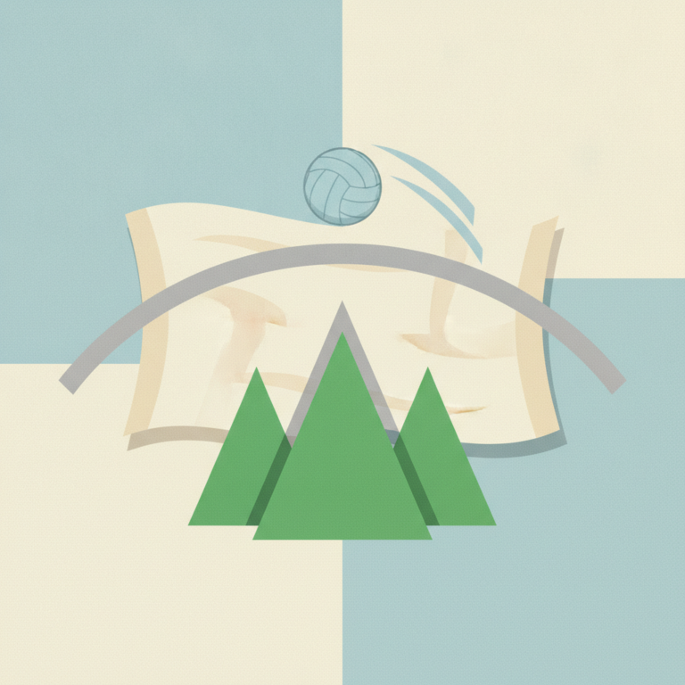 A minimalist graphic illustration featuring a volleyball