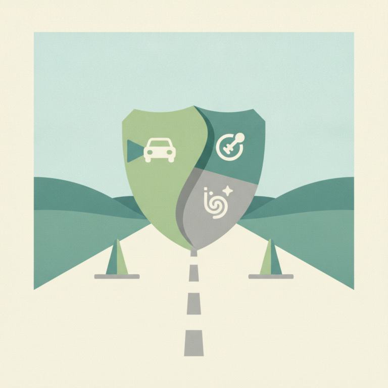 Graphic illustration featuring a large shield positioned in