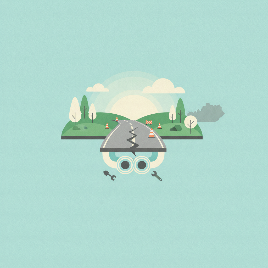 Flat vector illustration of a cracked road