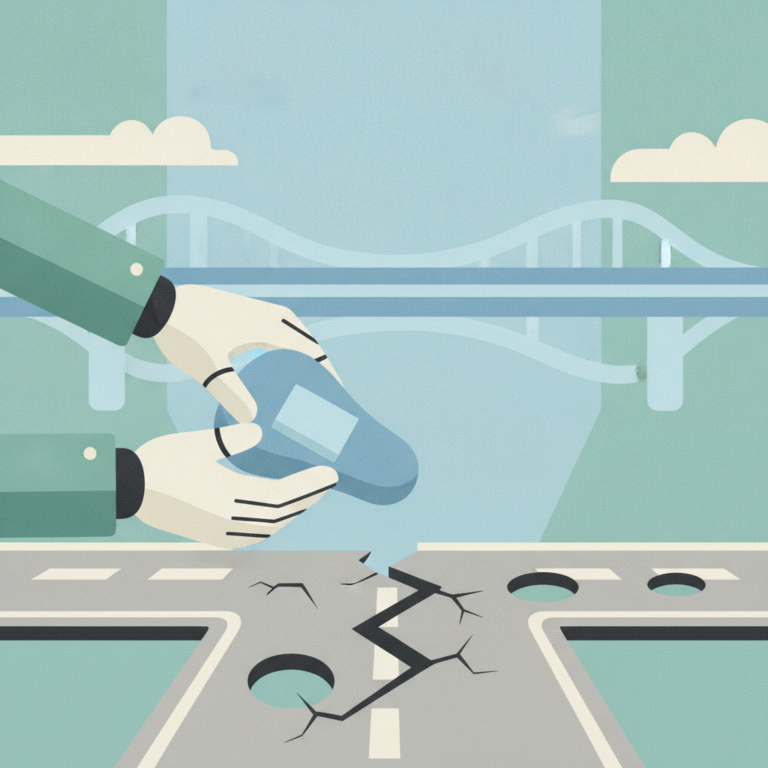 Vector illustration of hands holding a blue adhesive