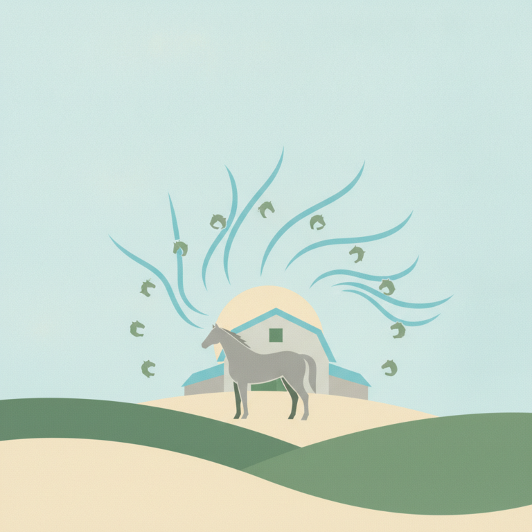 A minimalist illustration featuring a grey horse standing