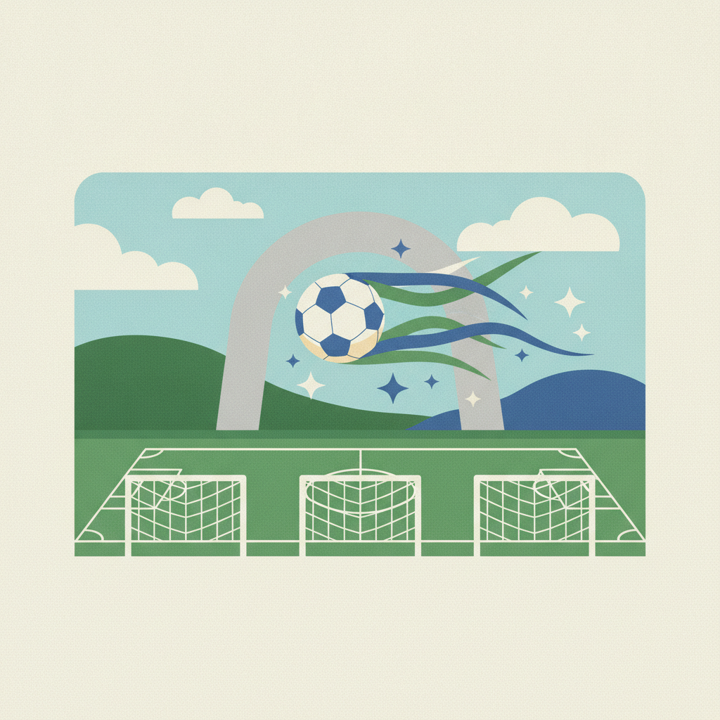An illustration of a soccer ball flying through