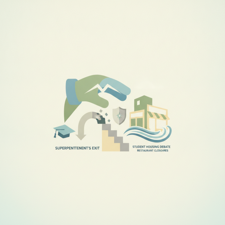 A graphic illustration in muted green, blue