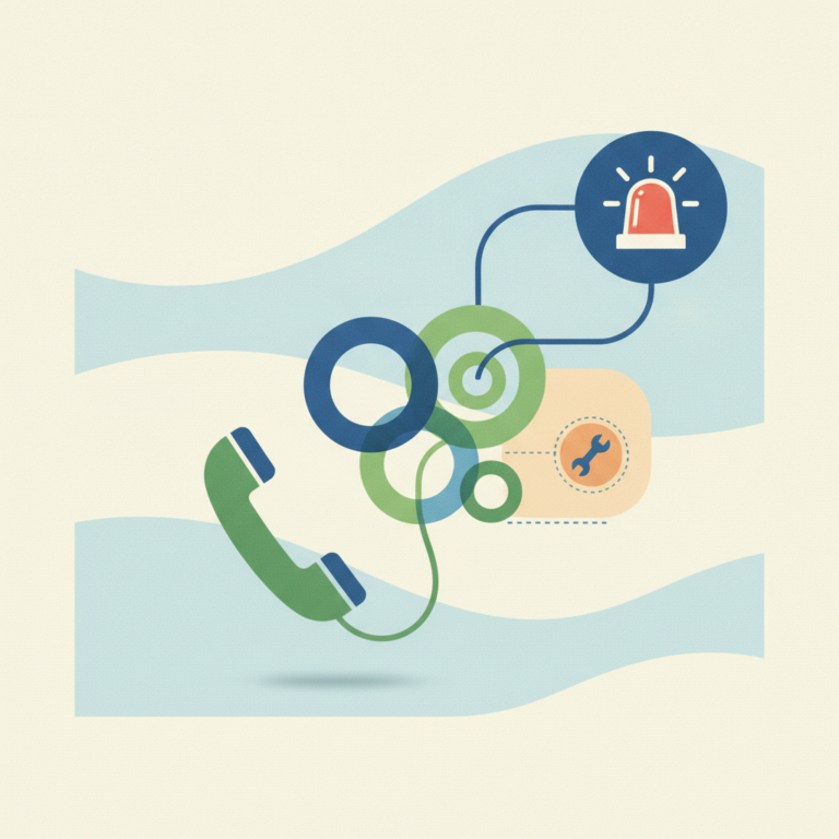 A graphic illustration featuring a green telephone handset