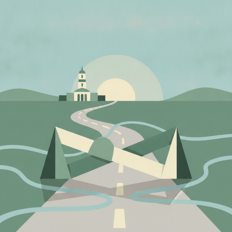 An illustration in muted green and beige