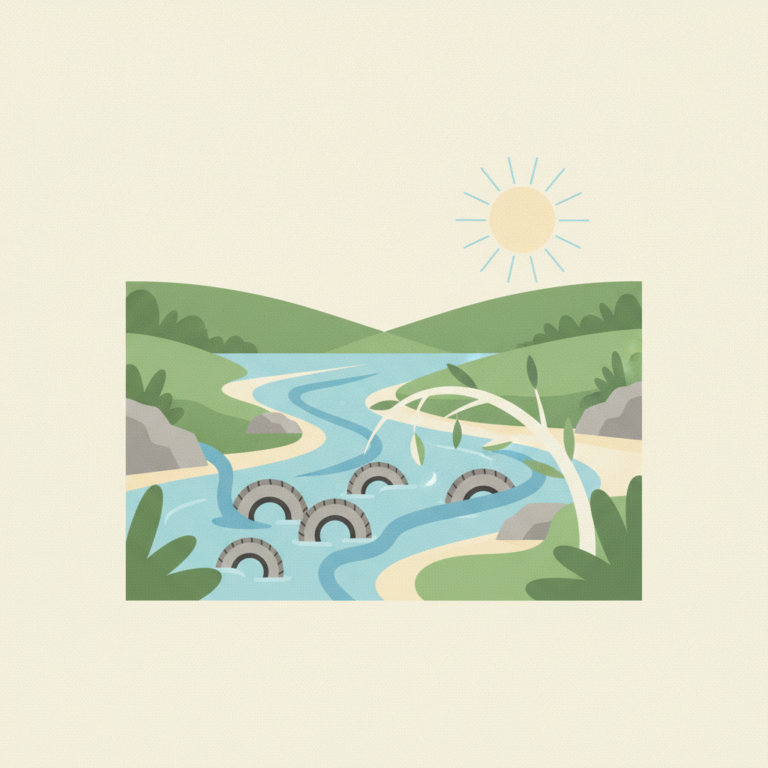 An illustration of a winding blue river