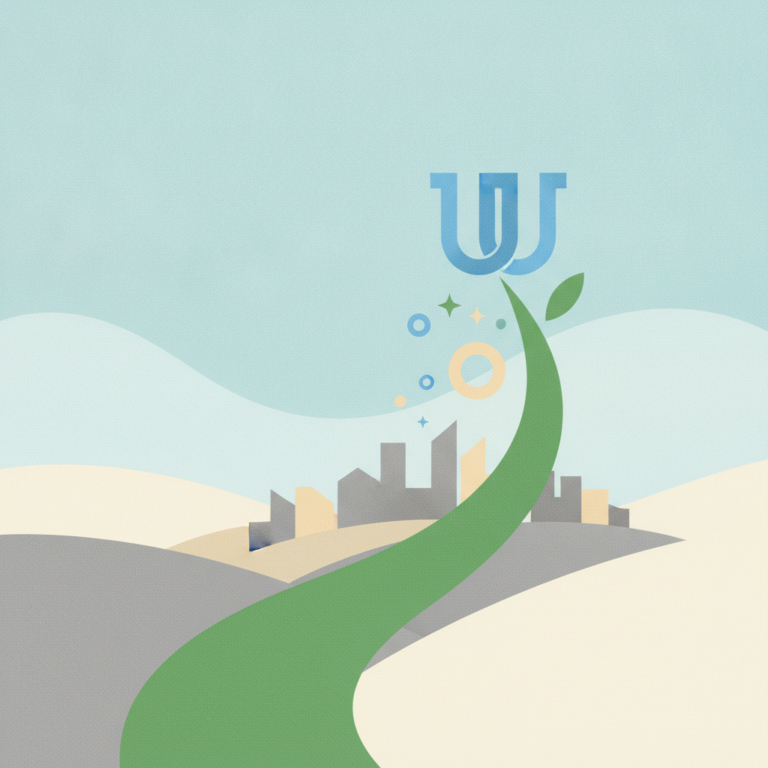 An graphic illustration featuring a green stem curving