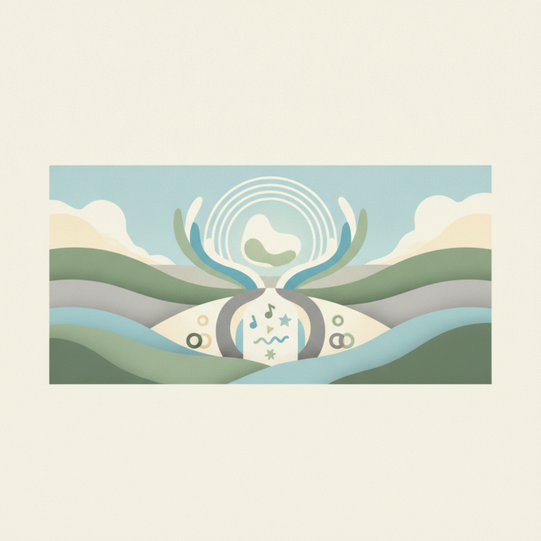 An abstract, symmetrical illustration in soft pastel