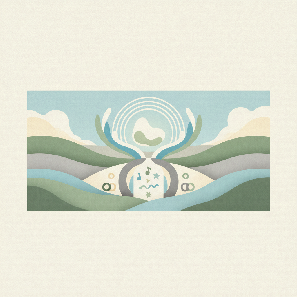 An abstract, symmetrical illustration in soft pastel
