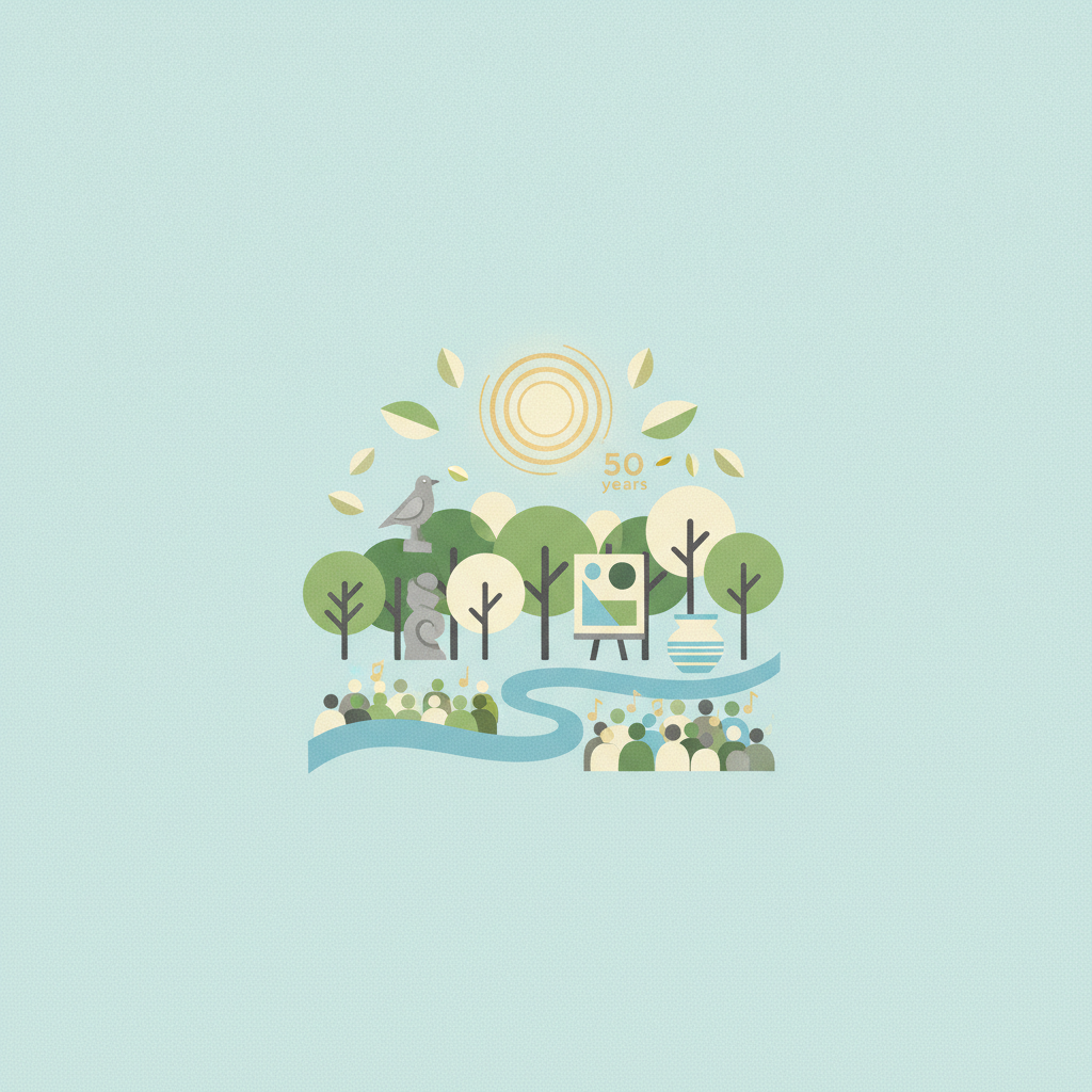 A flat, graphic illustration against a pale