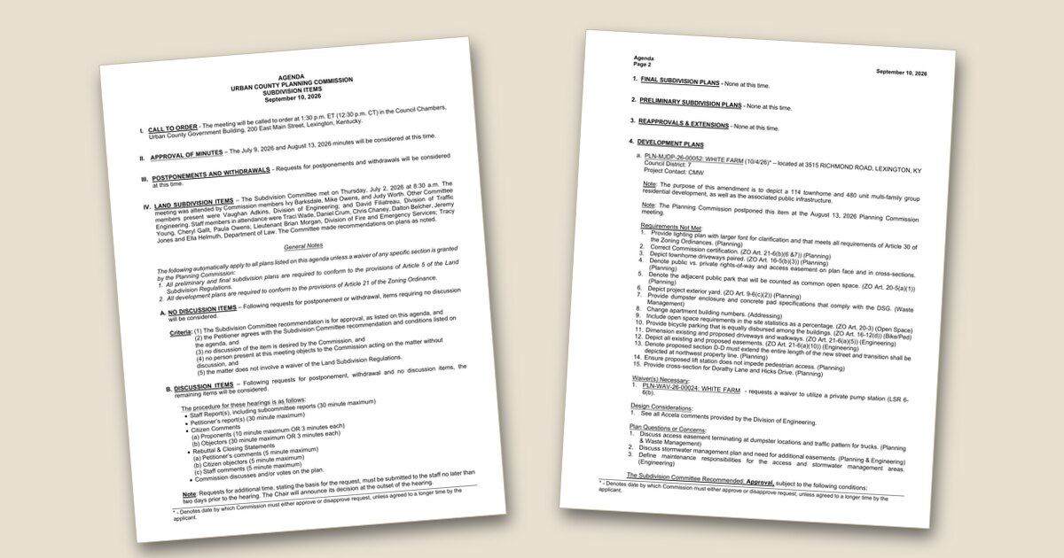 Cover page of the Planning Commission to consider major Richmond Road development agenda PDF