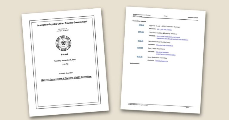Cover page of the Planning panel to weigh drive-through rules, data center limits Tuesday agenda PDF