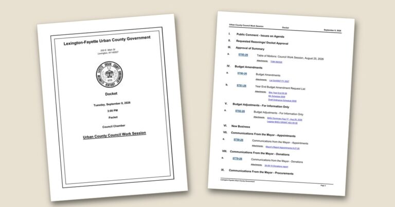 Cover page of the LFUCG work session agenda packed with winter shelter, infrastructure contracts agenda PDF