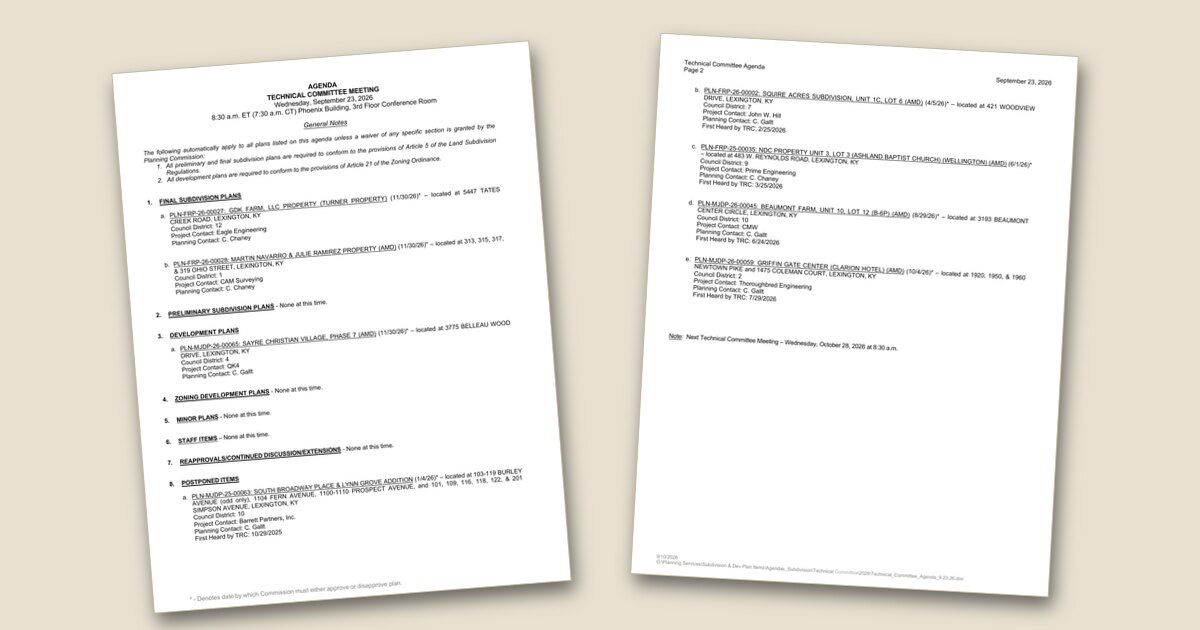 Technical committee to review 5 development proposals Wednesday