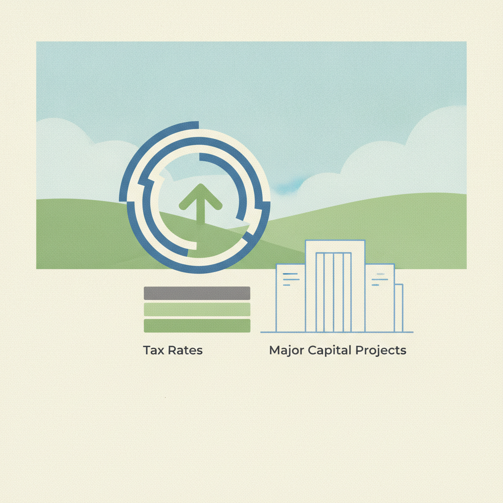 An illustration featuring a landscape background with