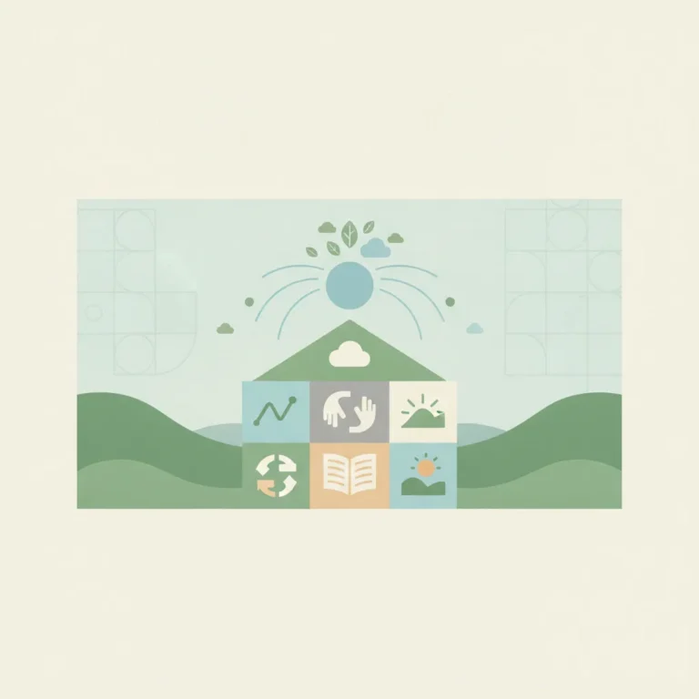 Graphic illustration in soft pastel tones showing