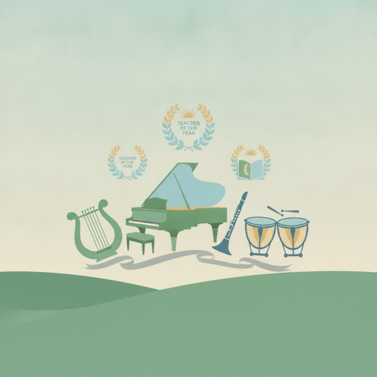 An illustration featuring various musical