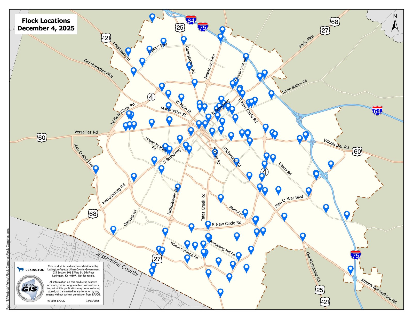 A street map of Lexington,