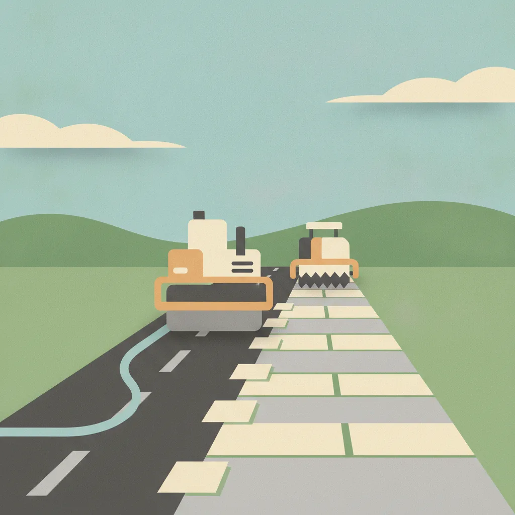 Illustration of two road rollers paving a two