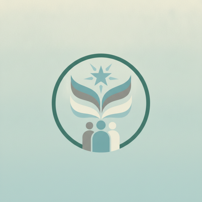 Circular logo featuring silhouettes of