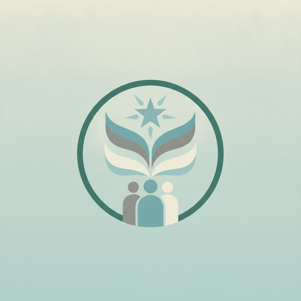 Circular logo featuring silhouettes of
