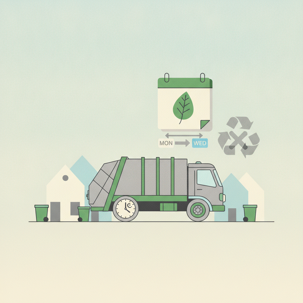 An illustration of a green and gray garbage