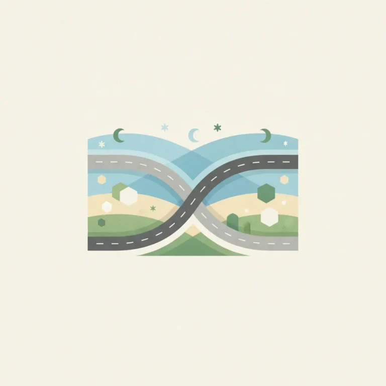 A stylized graphic illustration of two paved two