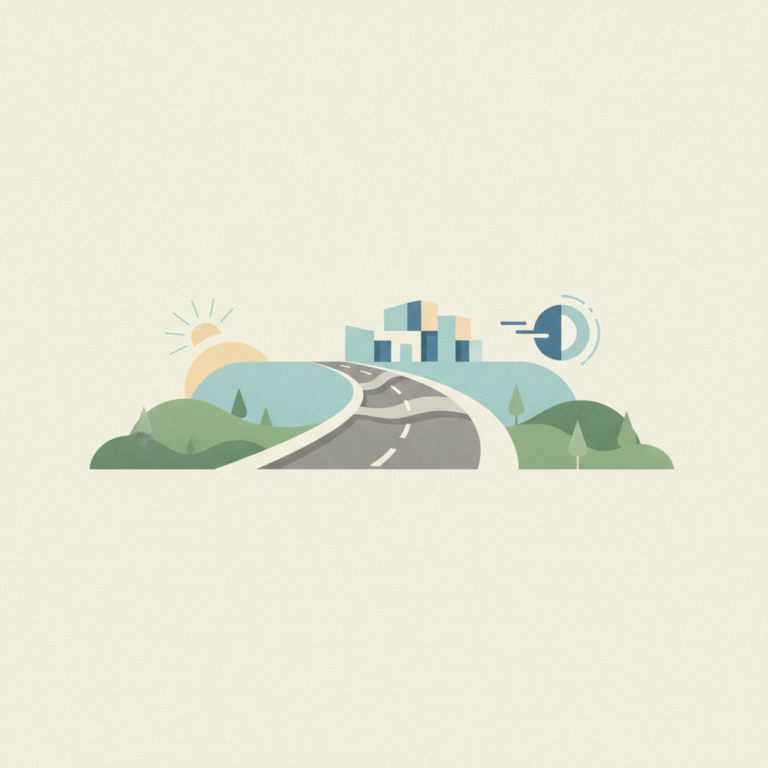 Minimalist flat illustration of a winding paved