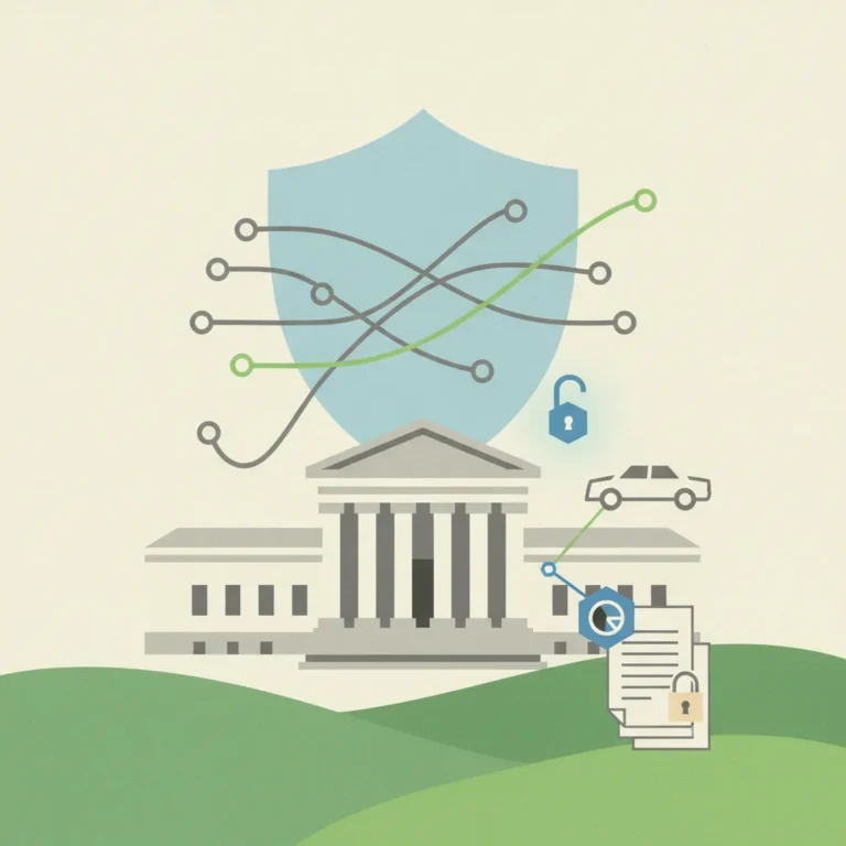 An illustration featuring a government building with