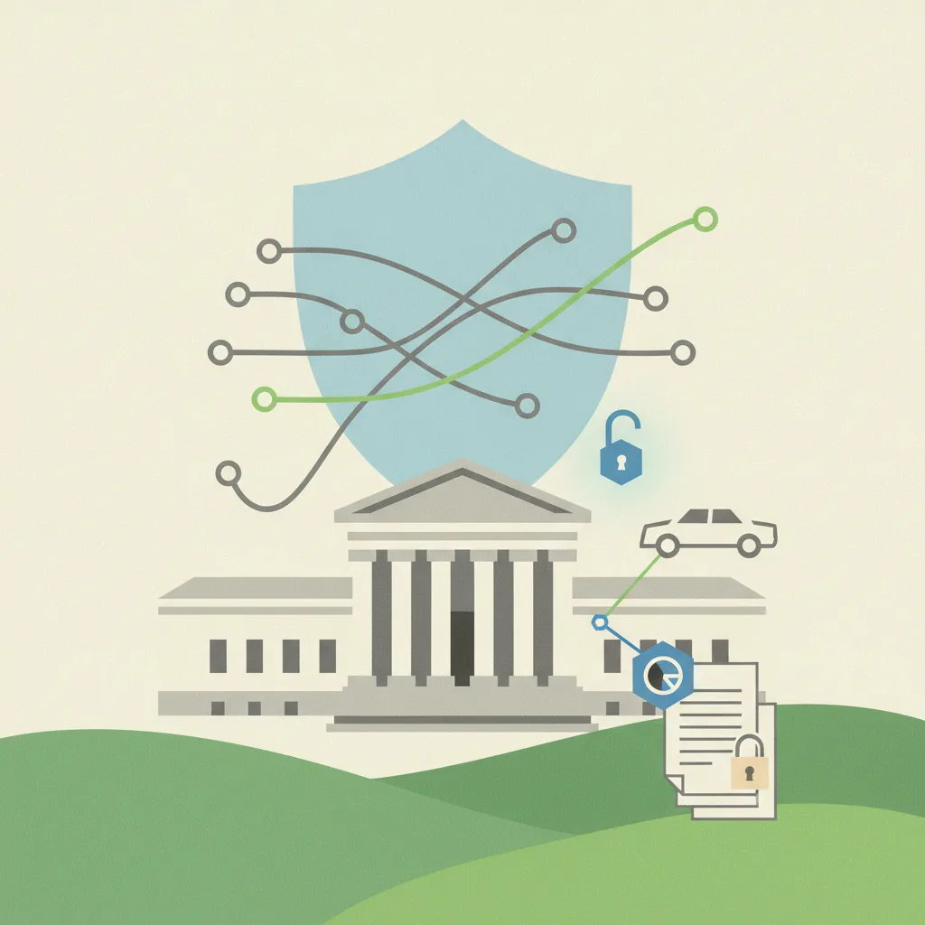 An illustration featuring a government building with