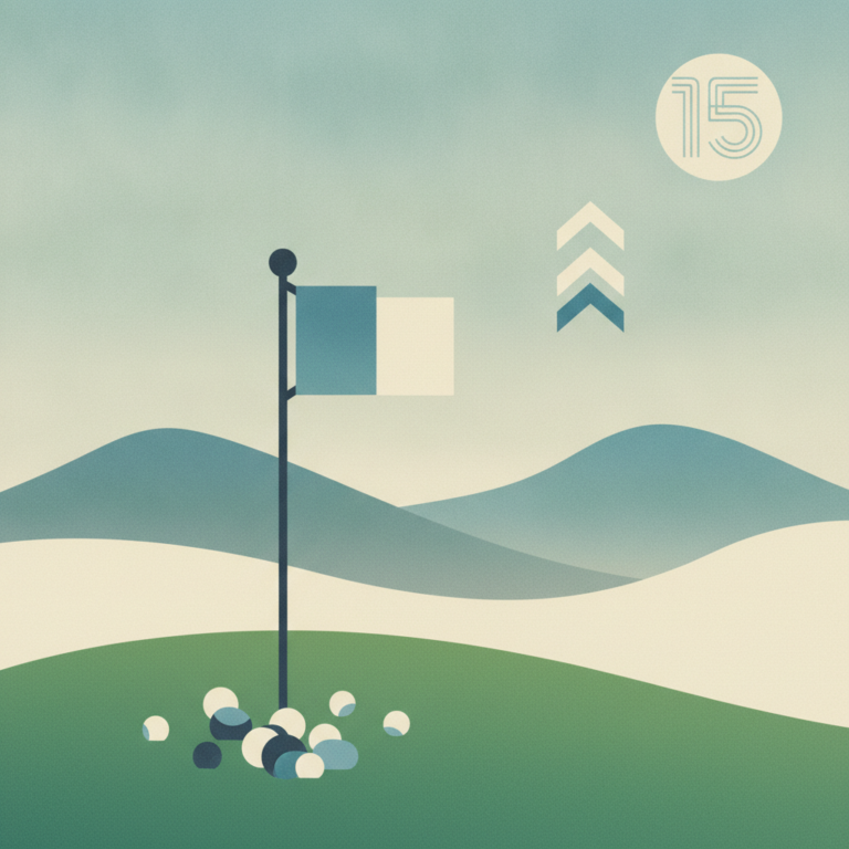 A minimalist graphic illustration featuring a golf flag