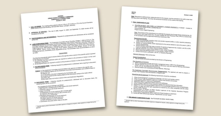 Cover page of the Two major residential projects face Planning Commission review Thursday agenda PDF