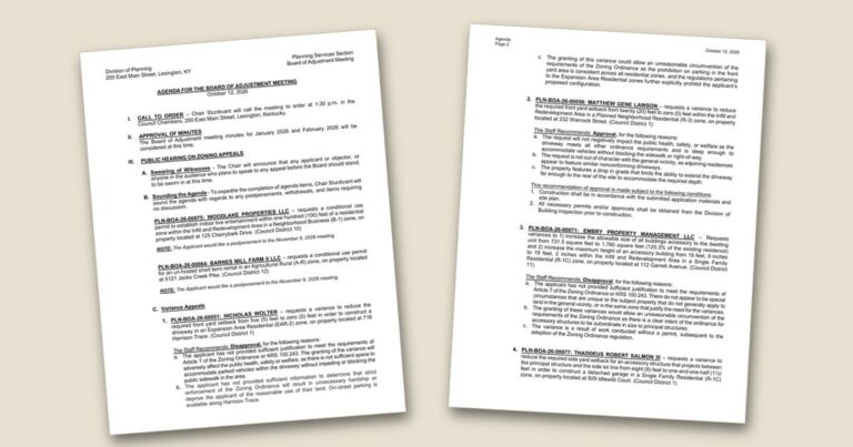 Cover page of the Board of Adjustment to hear zoning cases Monday agenda PDF