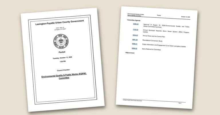 Cover page of the EQPW committee agenda Tuesday covers stormwater, snow plan, roundabout study agenda PDF