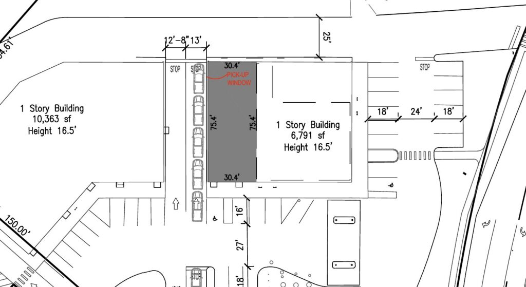 **Short Alt Text (recommended for standard web accessibility):** An architectural site plan showing two one-story buildings